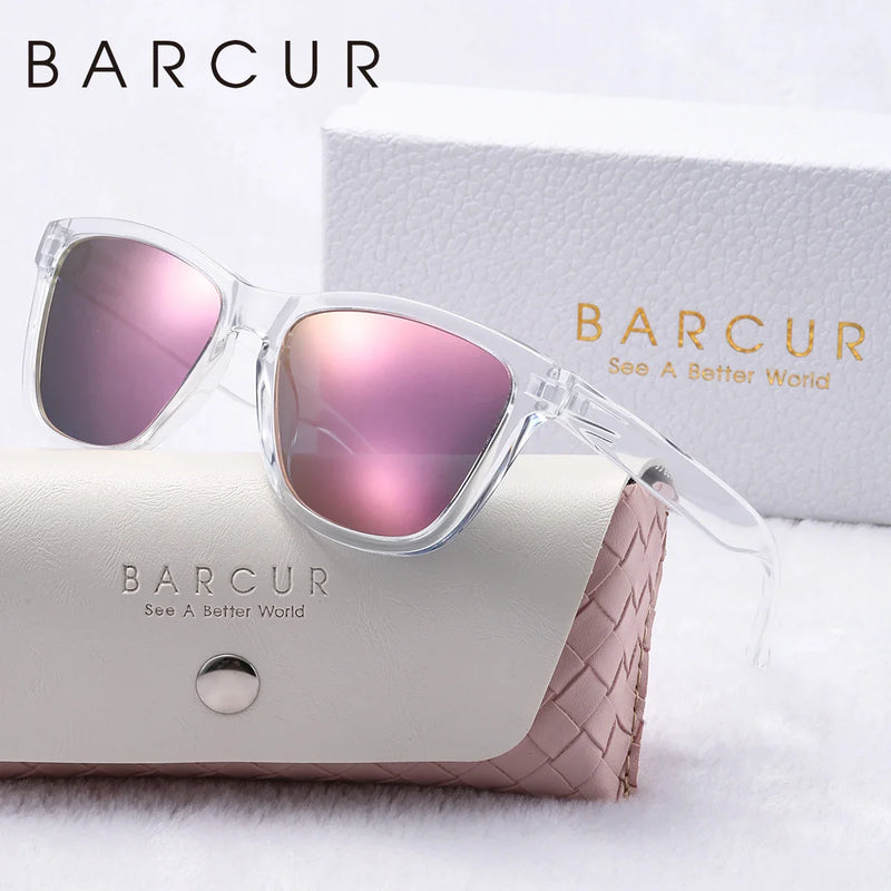 BARCUR Fashion Energetic Polarized Sunglasses for Women – Transparent Lightweight PC Frame Oval UV400 Protection Ladies Holiday Sun Glasses with Stylish Mirror Lens and Elegant White Gift Box – Perfect for Travel Beach & Summer Outings